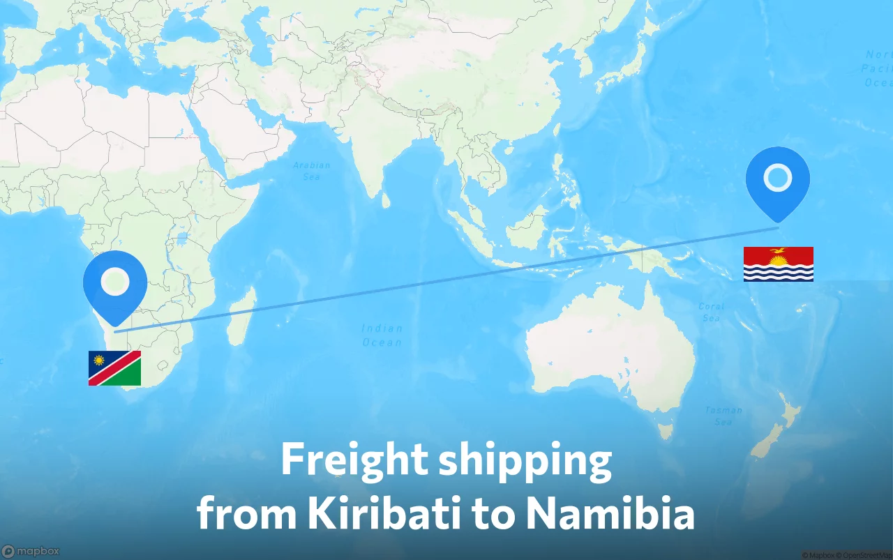 Shipping route from Kiribati to Namibia