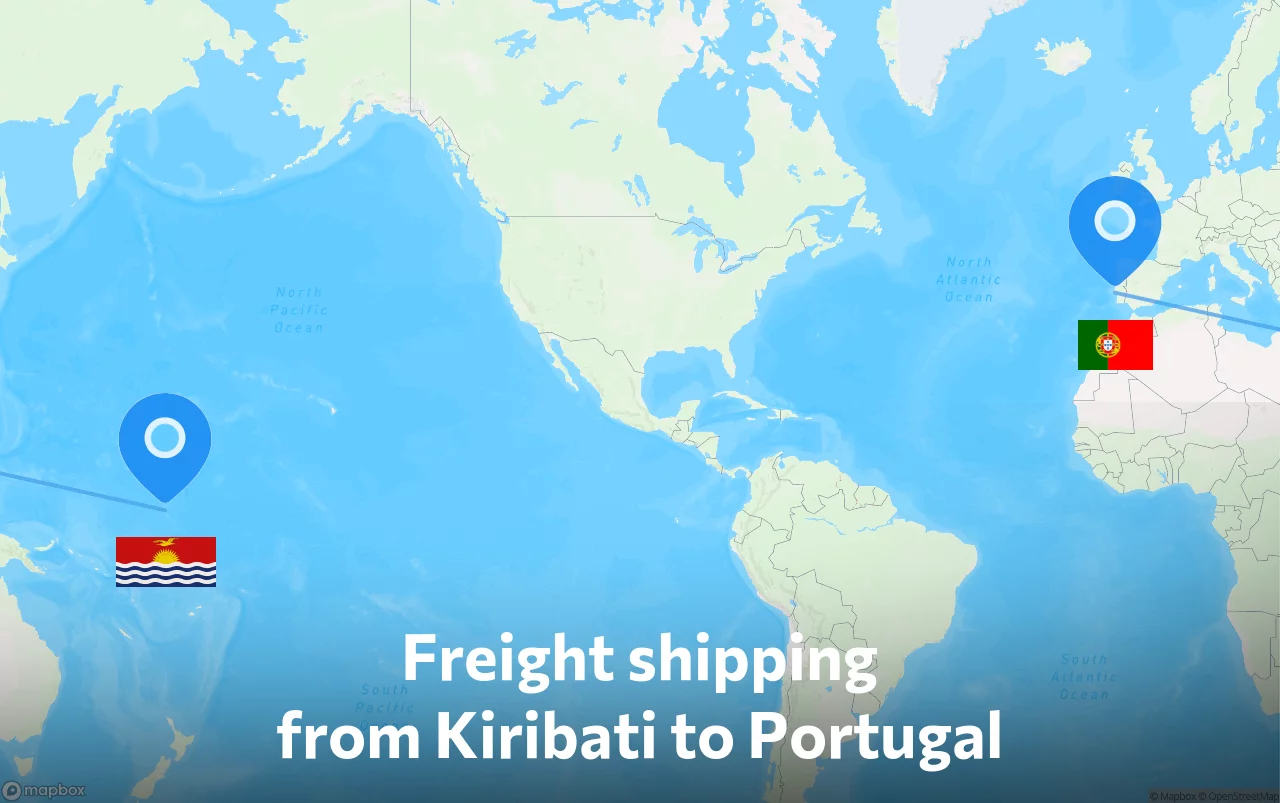 Shipping route from Kiribati to Portugal