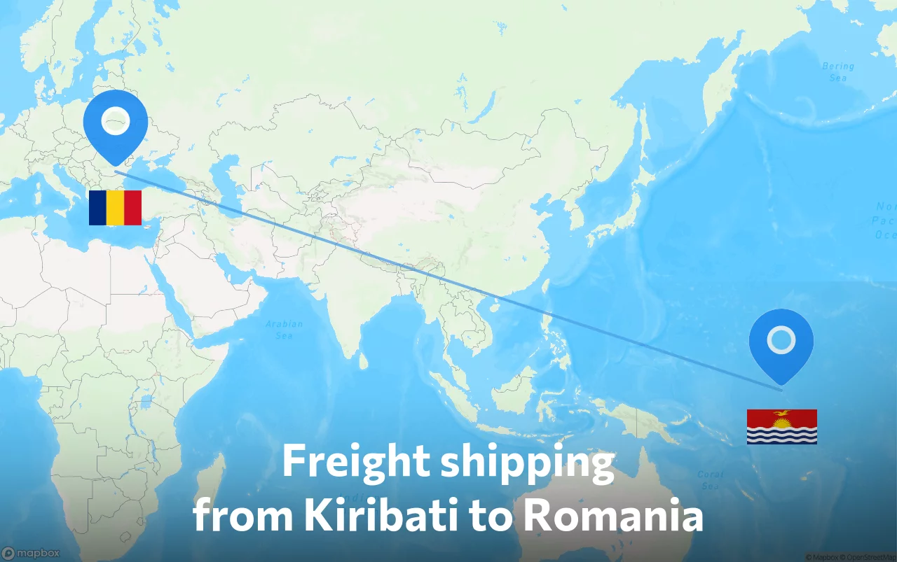 Shipping route from Kiribati to Romania