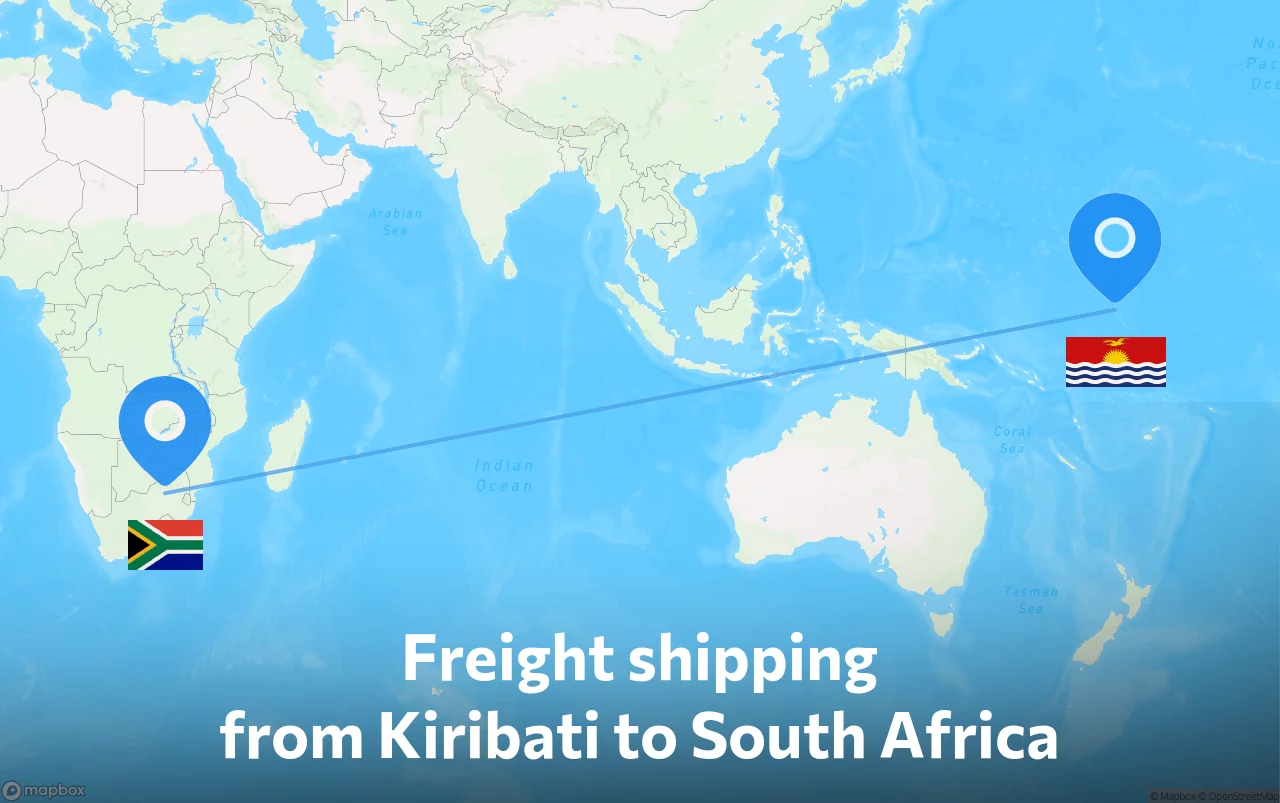 Shipping route from Kiribati to South Africa