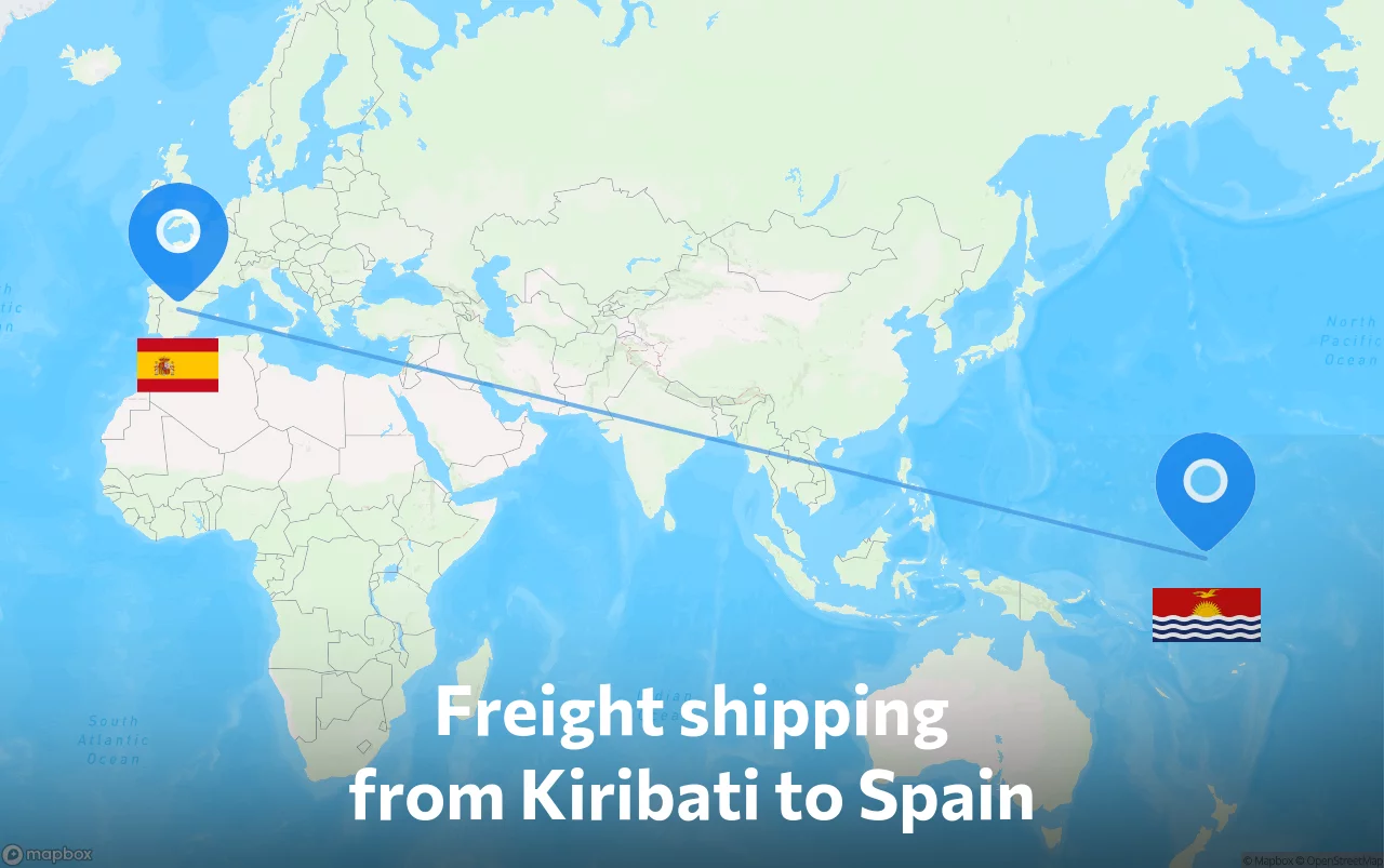 Shipping route from Kiribati to Spain