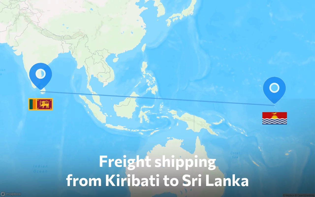 Shipping route from Kiribati to Sri Lanka