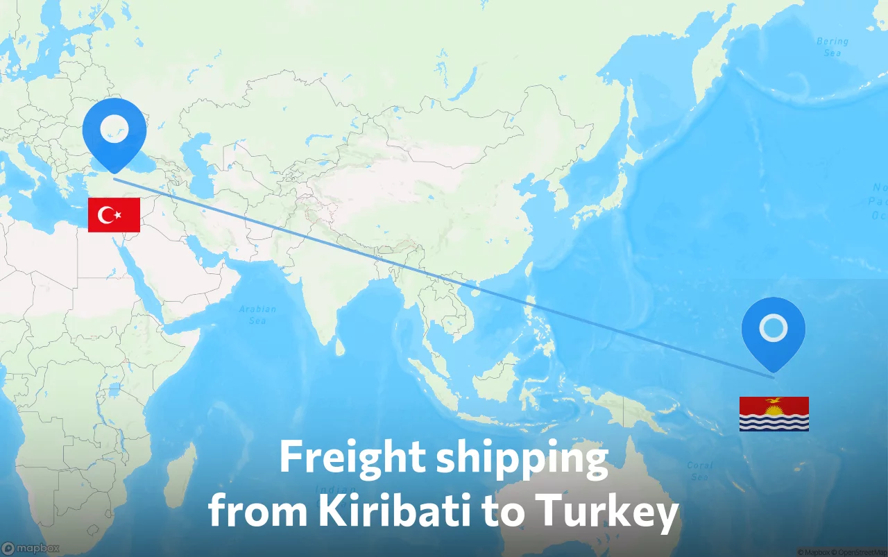 Shipping route from Kiribati to Turkey