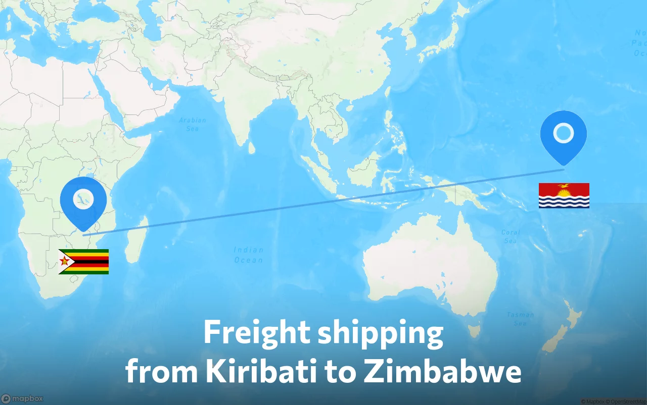 Shipping route from Kiribati to Zimbabwe