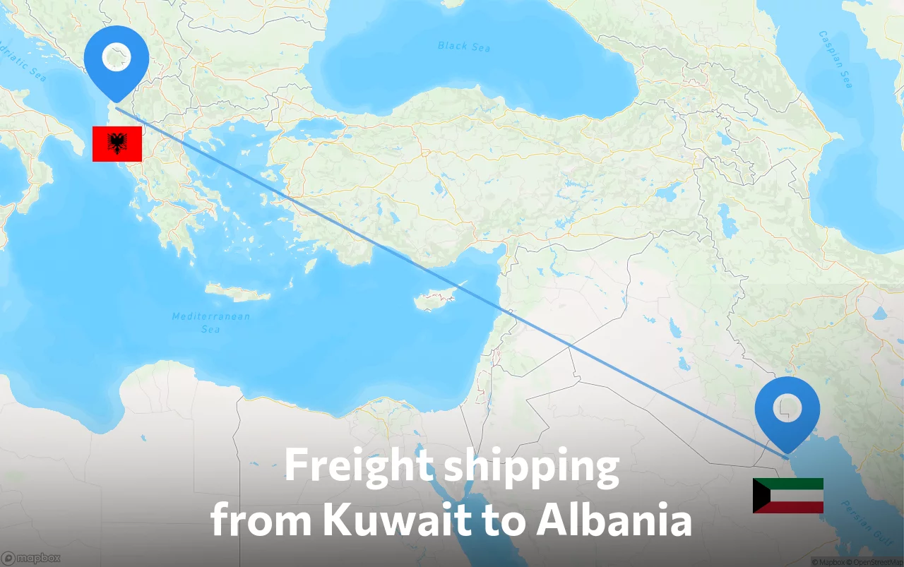 Shipping route from Kuwait to Albania