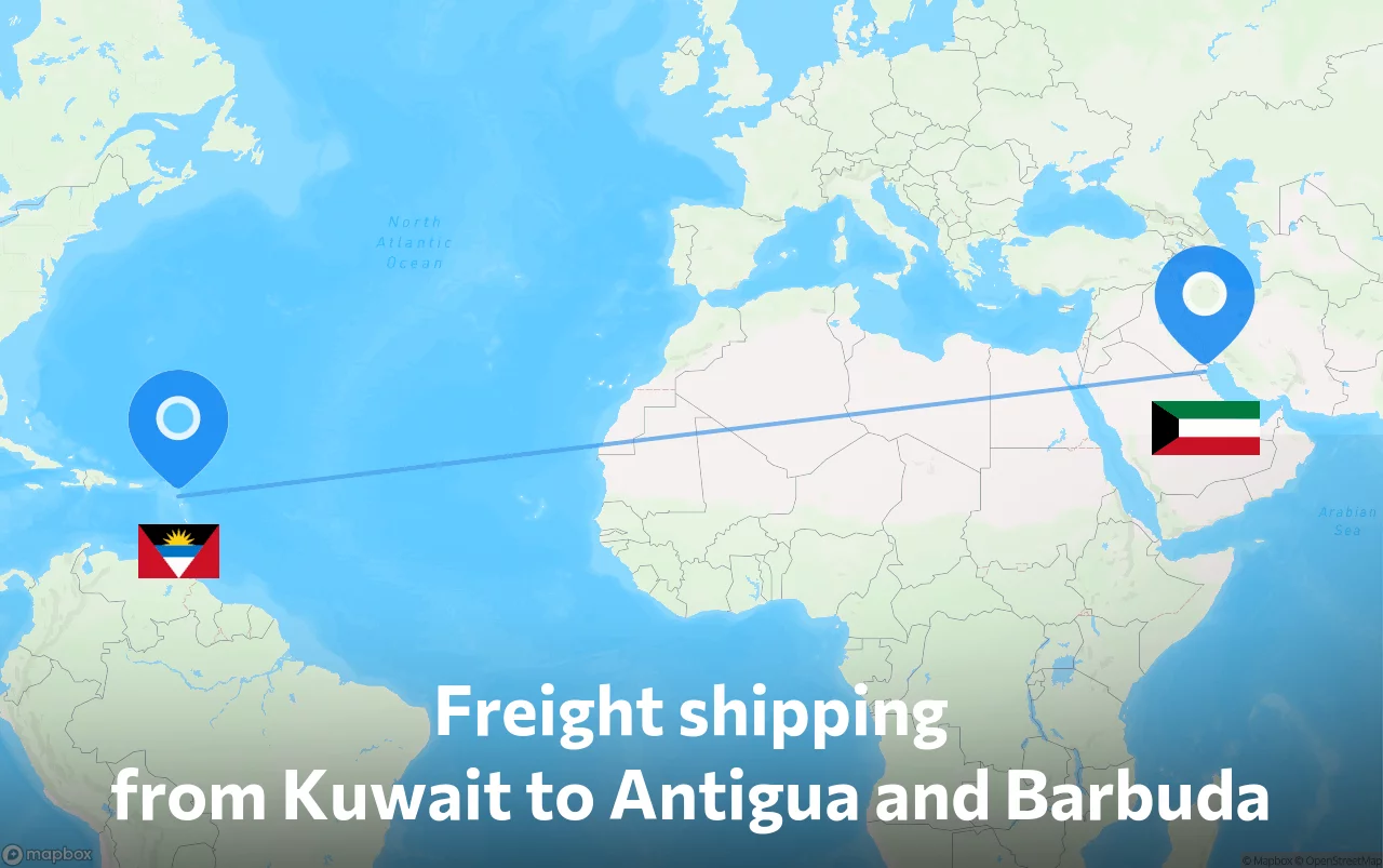 Shipping route from Kuwait to Antigua and Barbuda