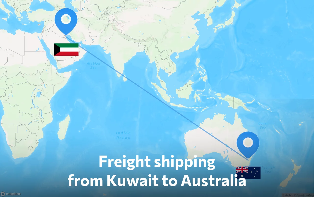 Shipping route from Kuwait to Australia