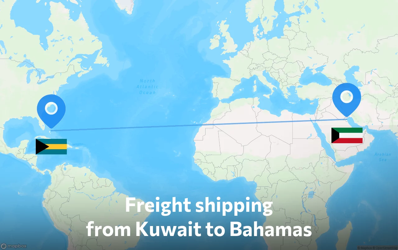 Shipping route from Kuwait to Bahamas