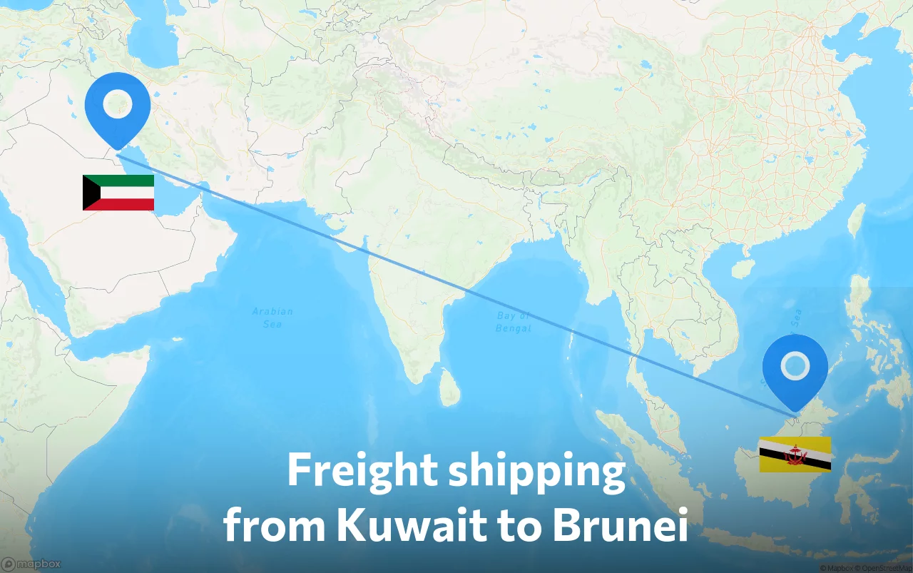 Shipping route from Kuwait to Brunei