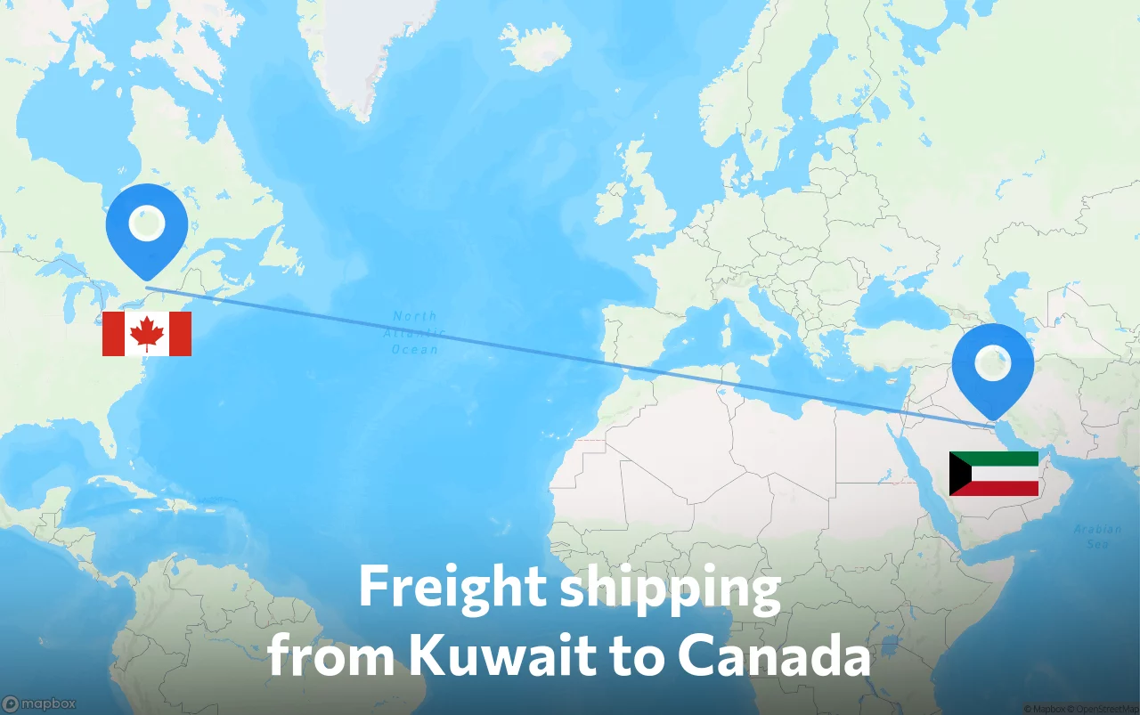 Shipping route from Kuwait to Canada