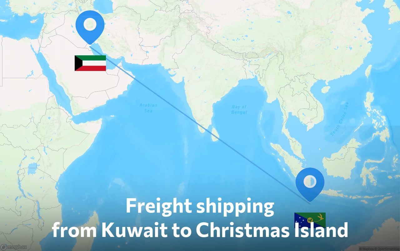 Shipping route from Kuwait to Christmas Island