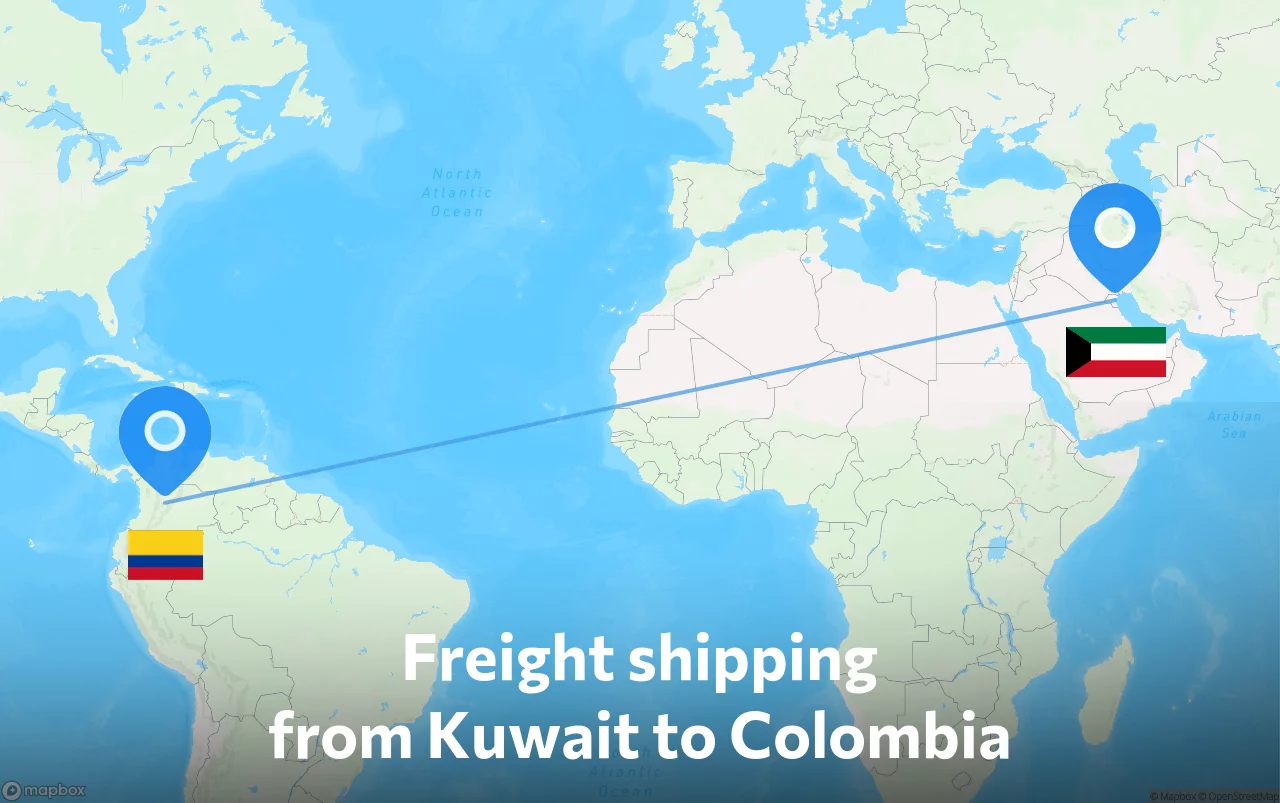 Shipping route from Kuwait to Colombia