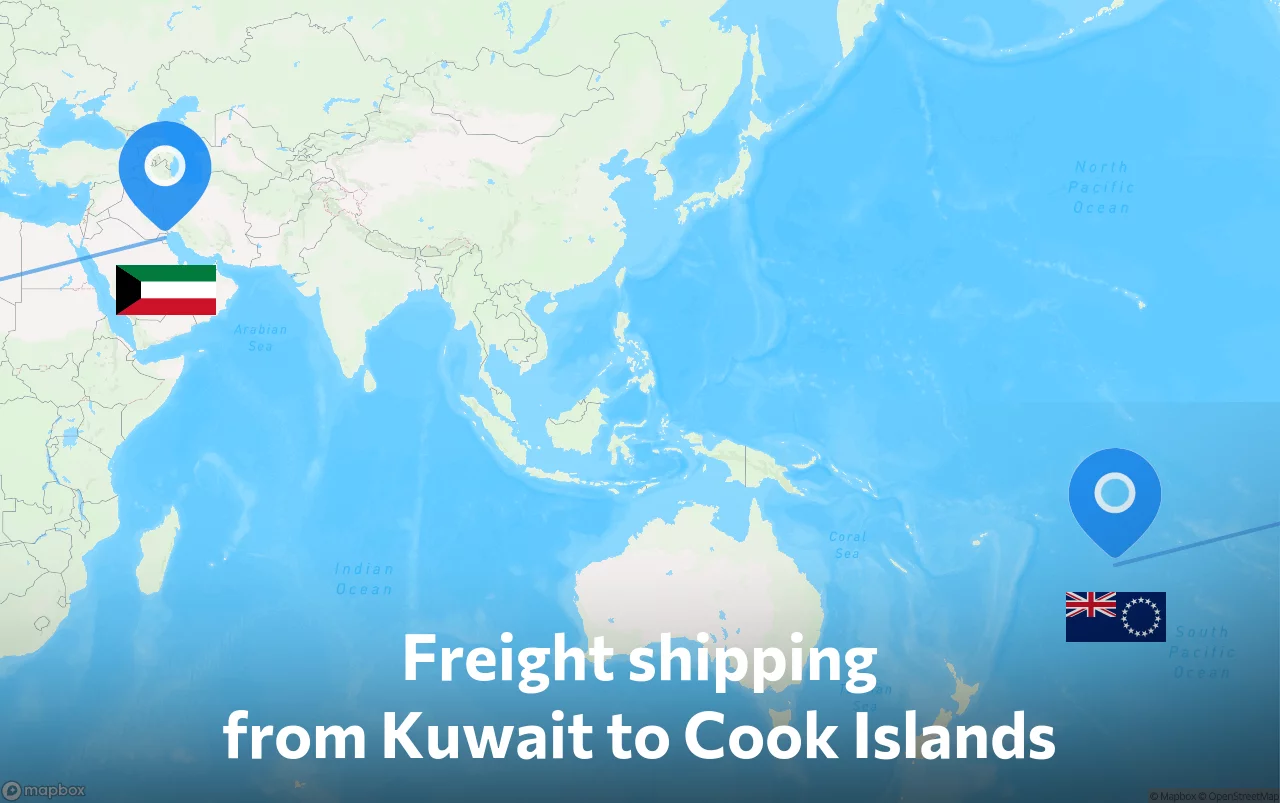 Shipping route from Kuwait to Cook Islands