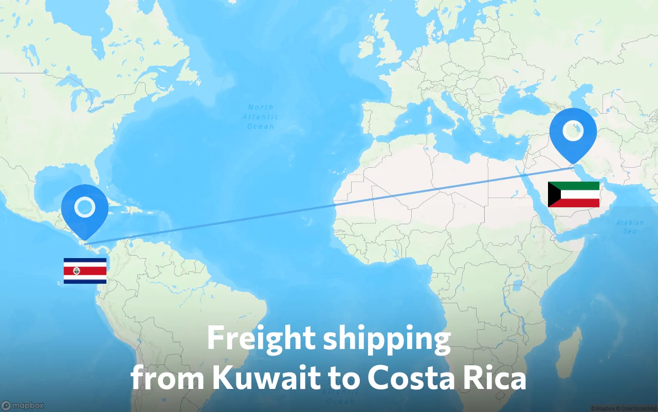 Shipping route from Kuwait to Costa Rica