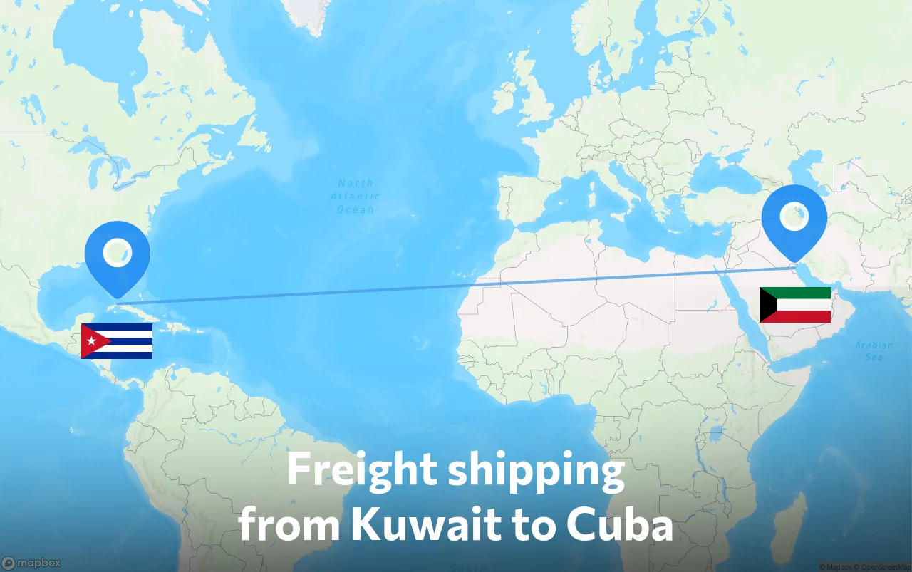 Shipping route from Kuwait to Cuba