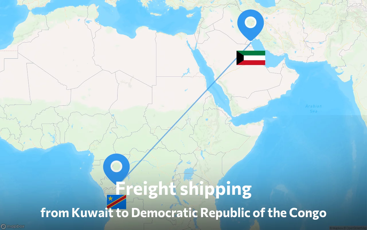 Shipping route from Kuwait to Democratic Republic of the Congo