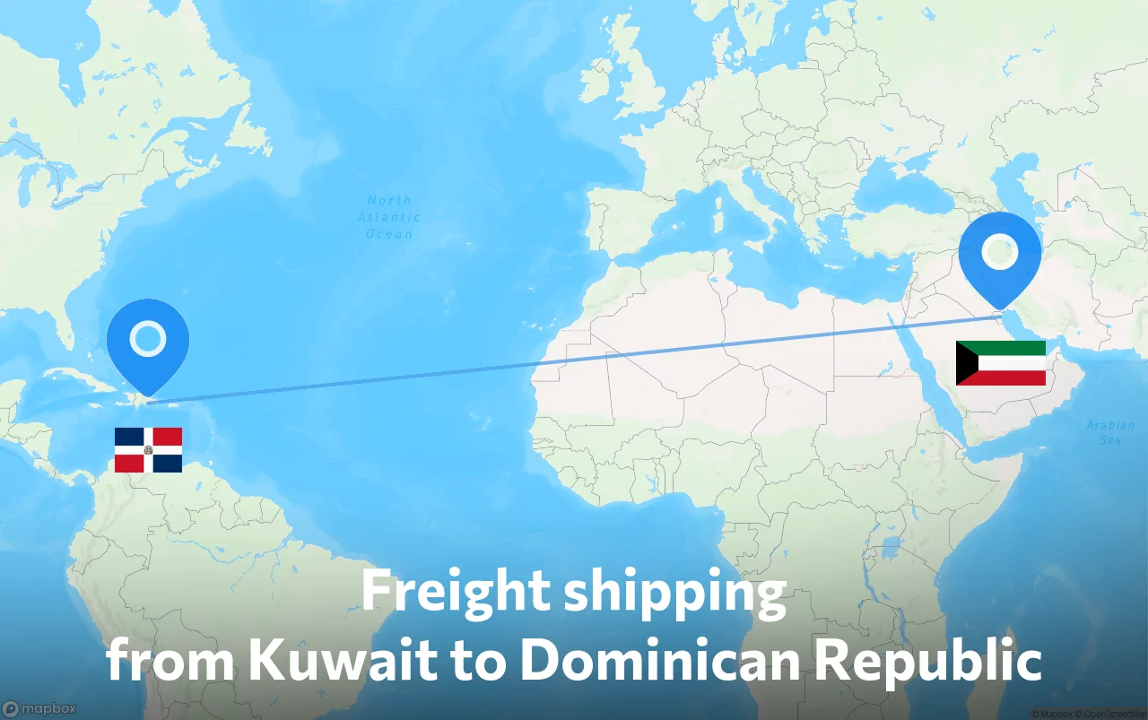 Shipping route from Kuwait to Dominican Republic