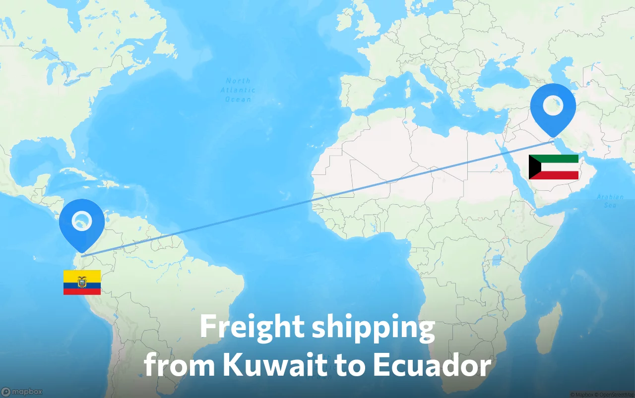 Shipping route from Kuwait to Ecuador