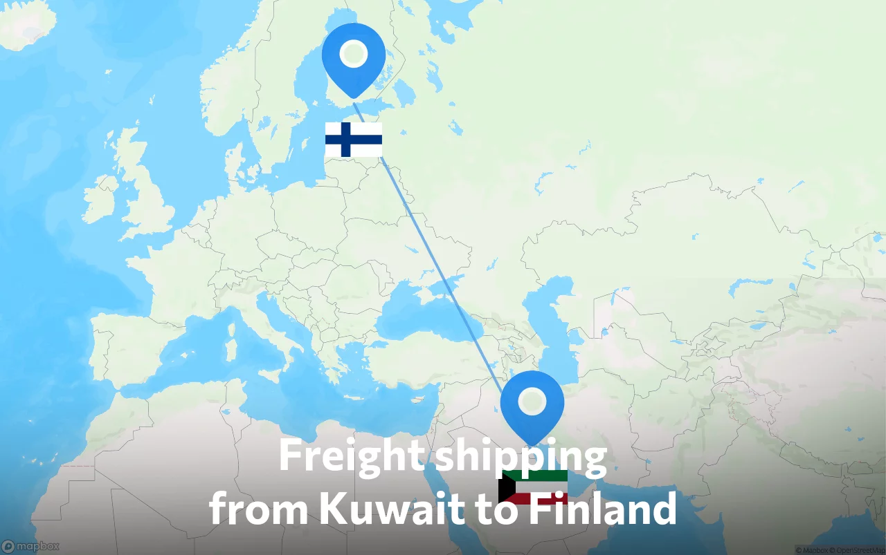 Shipping route from Kuwait to Finland