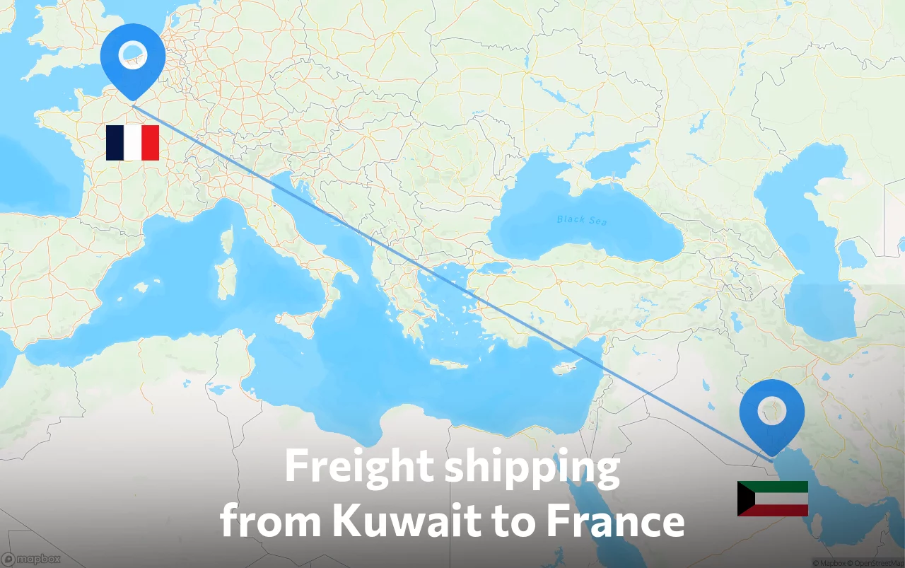 Shipping route from Kuwait to France