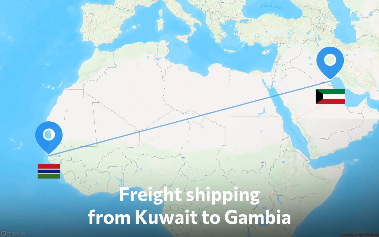 Shipping route from Kuwait to Gambia