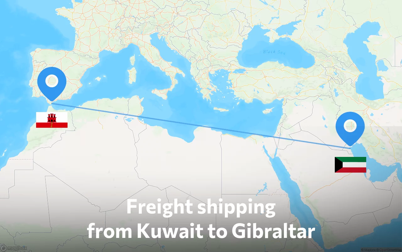 Shipping route from Kuwait to Gibraltar