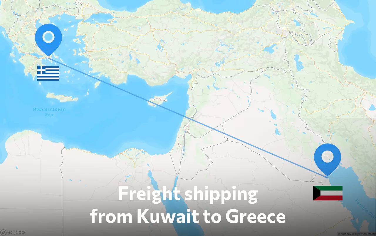 Shipping route from Kuwait to Greece