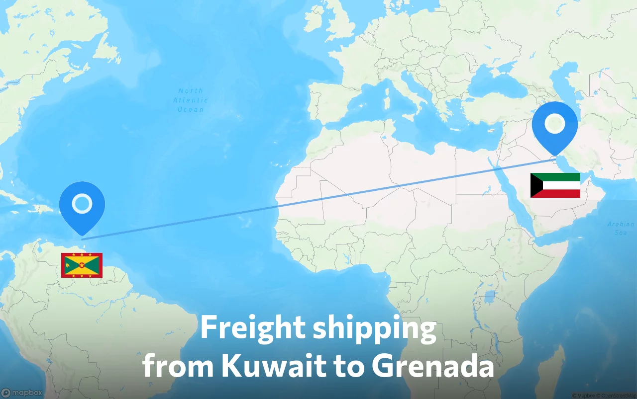 Shipping route from Kuwait to Grenada