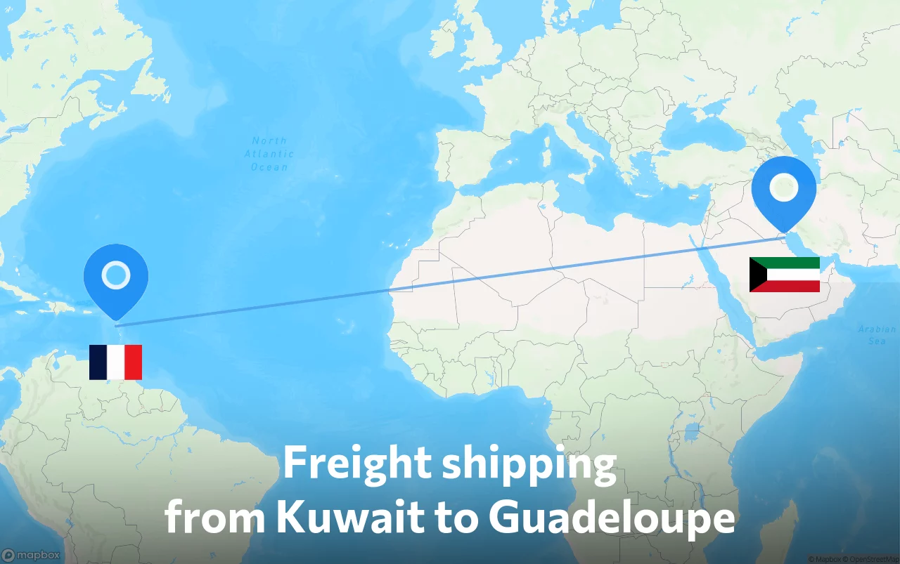 Shipping route from Kuwait to Guadeloupe