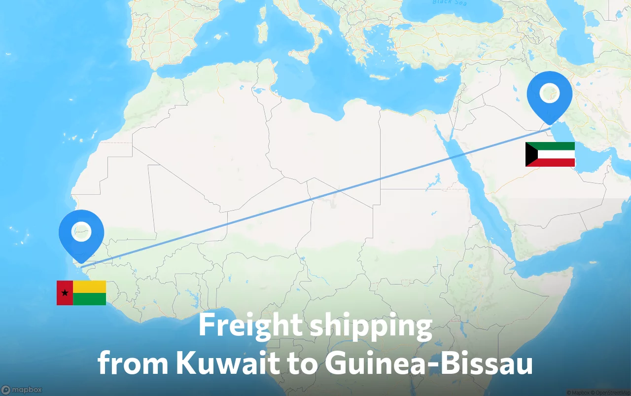 Shipping route from Kuwait to Guinea-Bissau