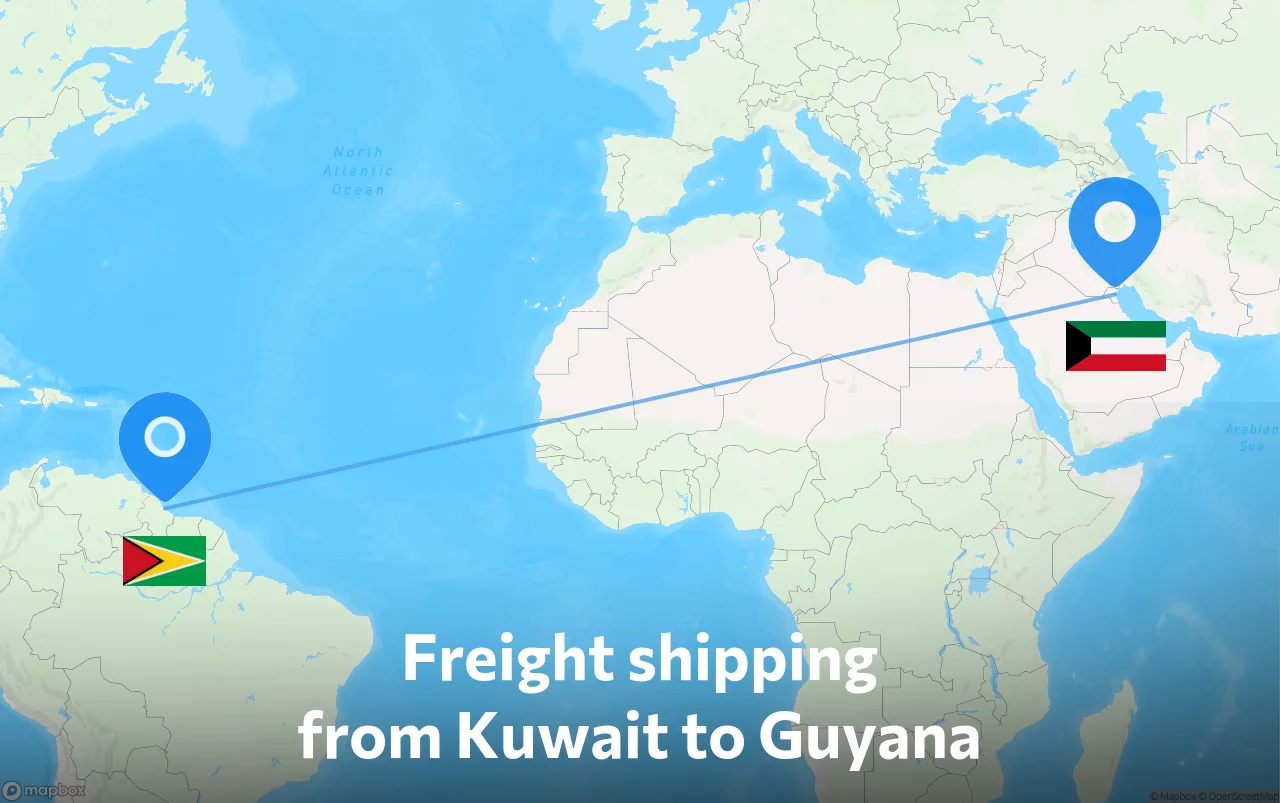 Shipping route from Kuwait to Guyana