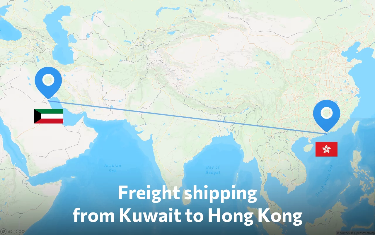 Shipping route from Kuwait to Hong Kong