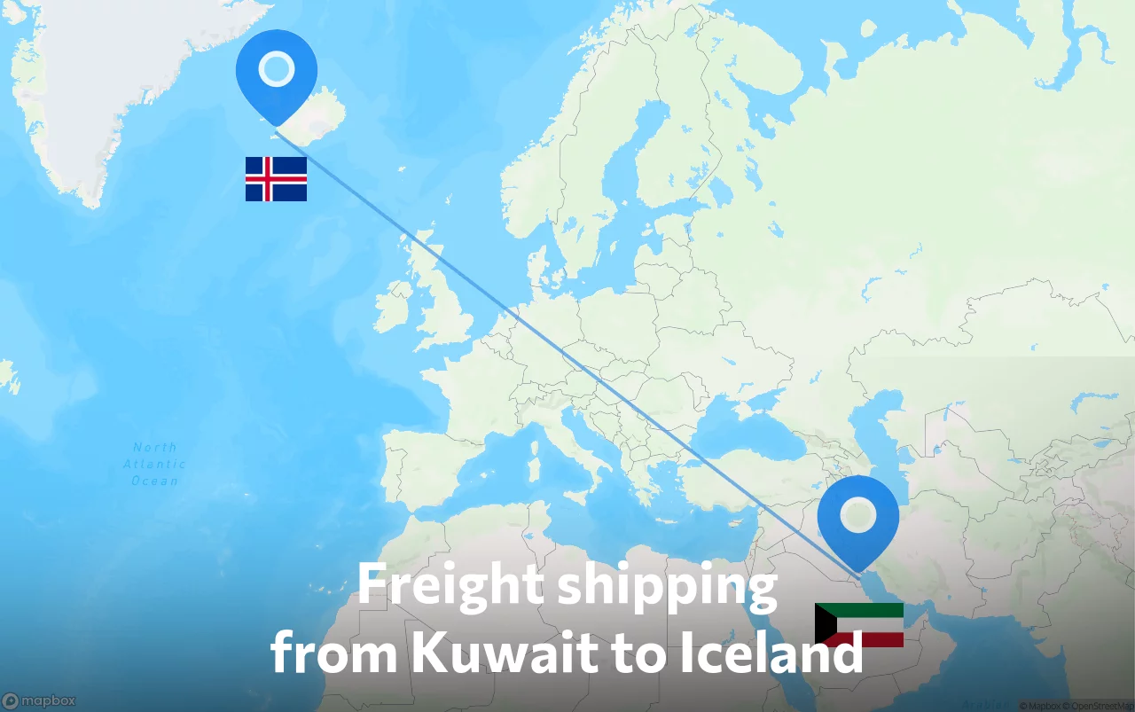 Shipping route from Kuwait to Iceland