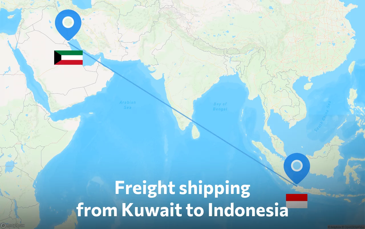 Shipping route from Kuwait to Indonesia