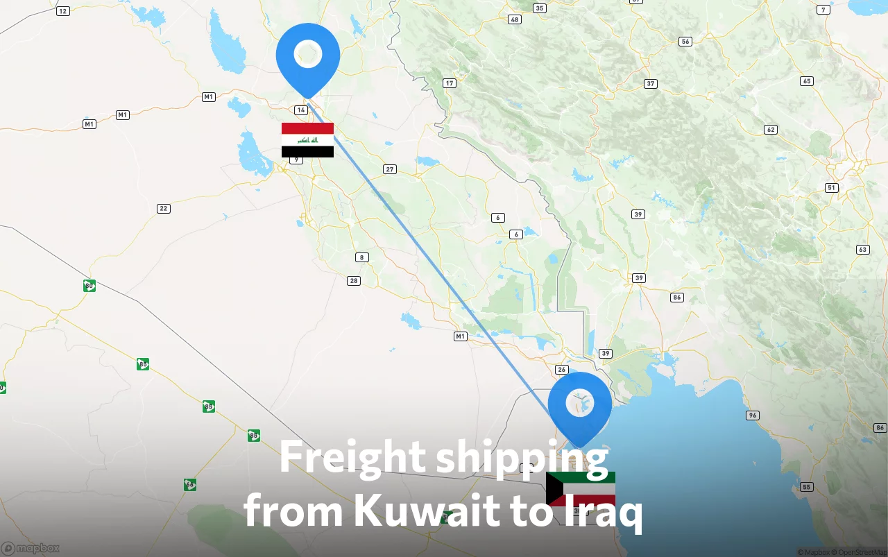 Shipping route from Kuwait to Iraq