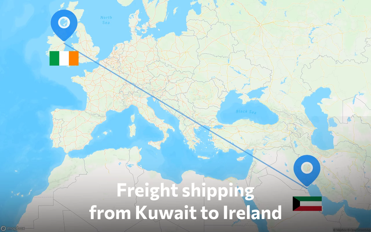 Shipping route from Kuwait to Ireland