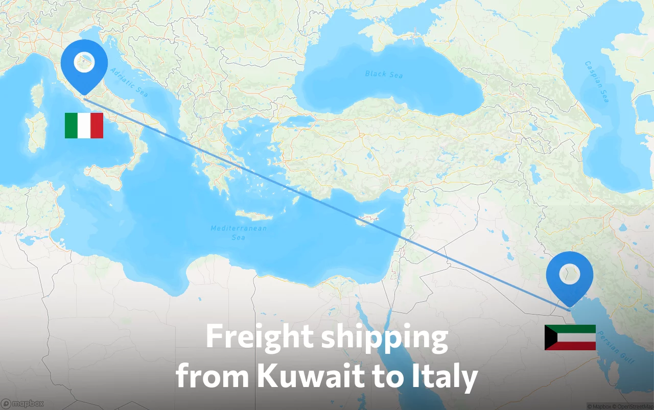 Shipping route from Kuwait to Italy