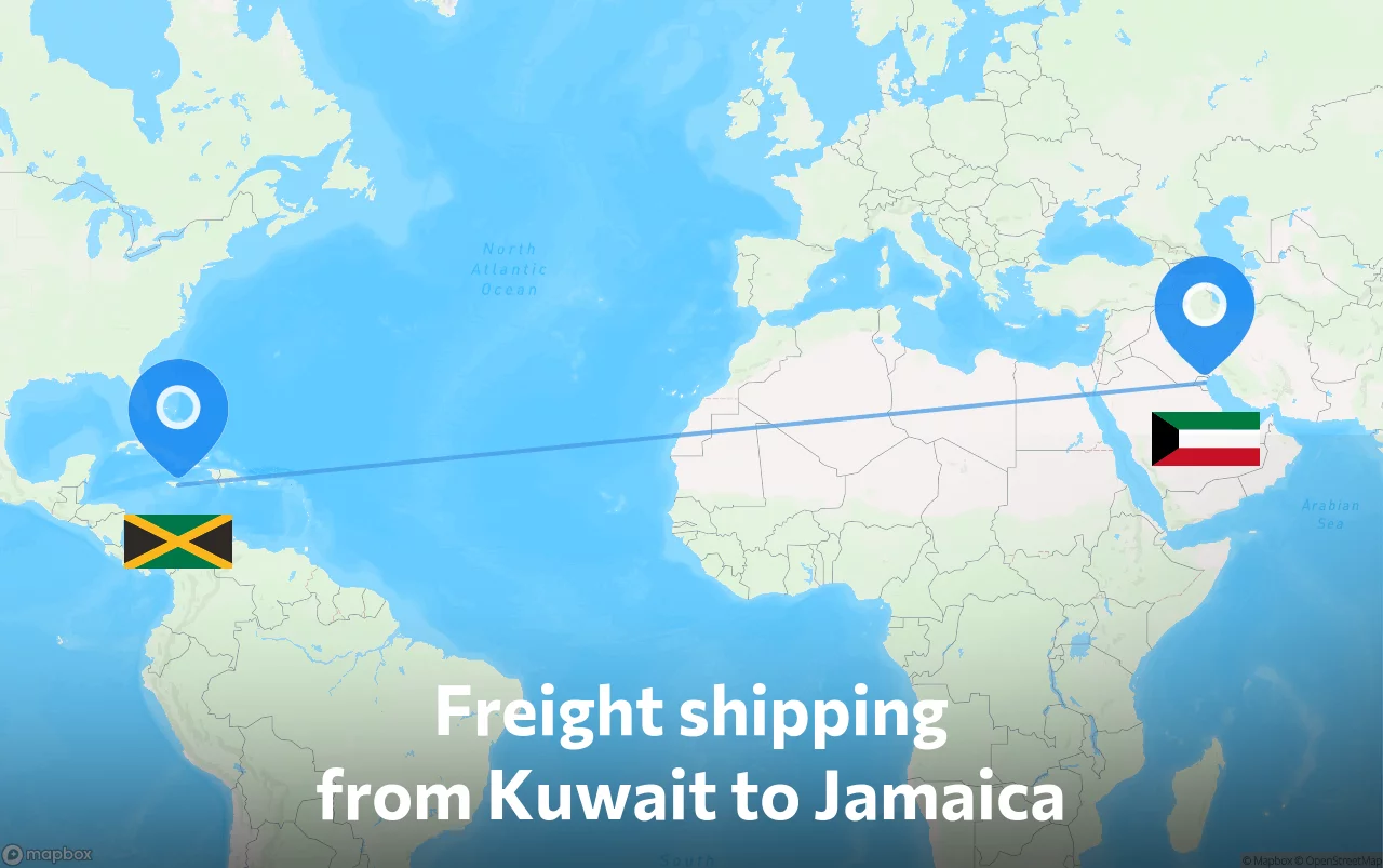 Shipping route from Kuwait to Jamaica
