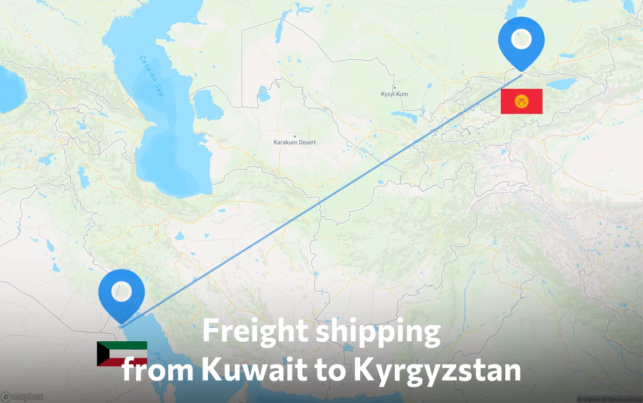 Shipping route from Kuwait to Kyrgyzstan