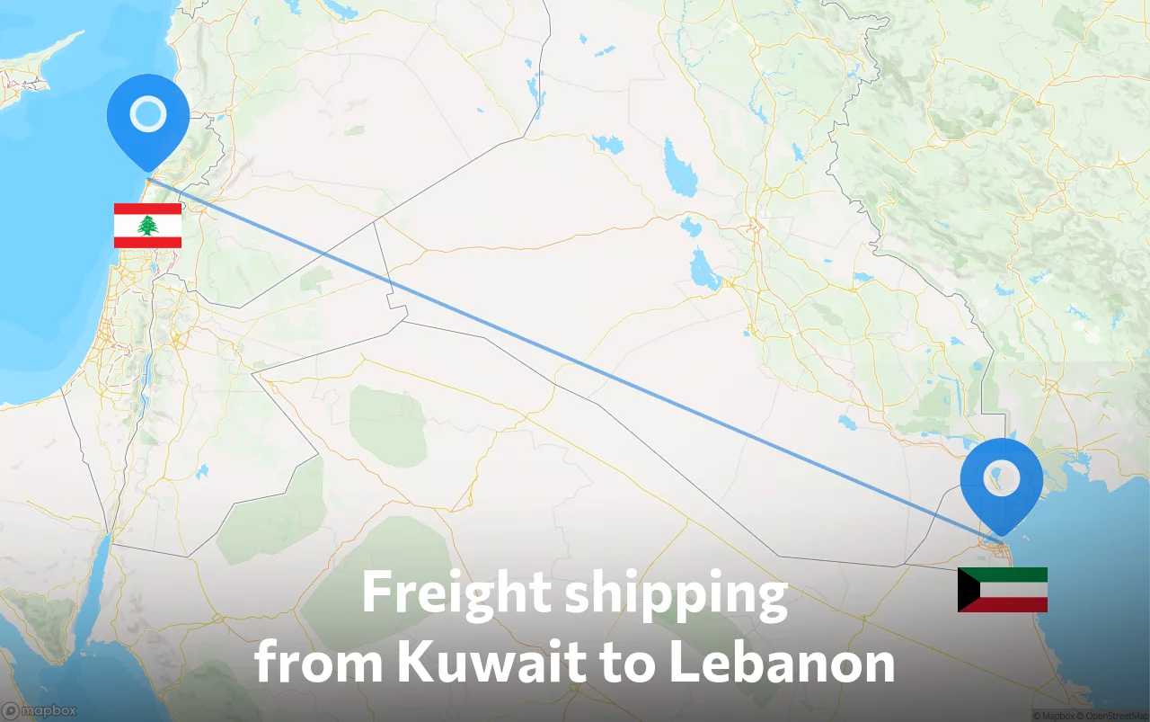 Shipping route from Kuwait to Lebanon