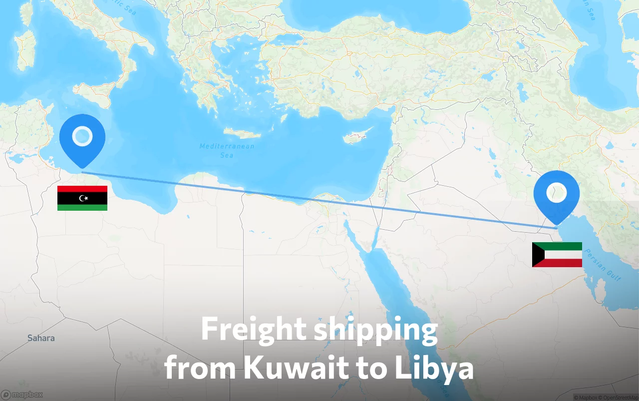 Shipping route from Kuwait to Libya