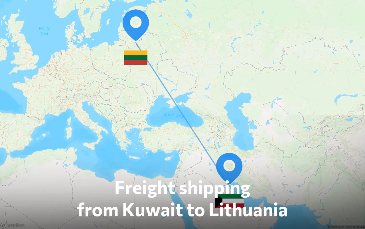 Shipping route from Kuwait to Lithuania
