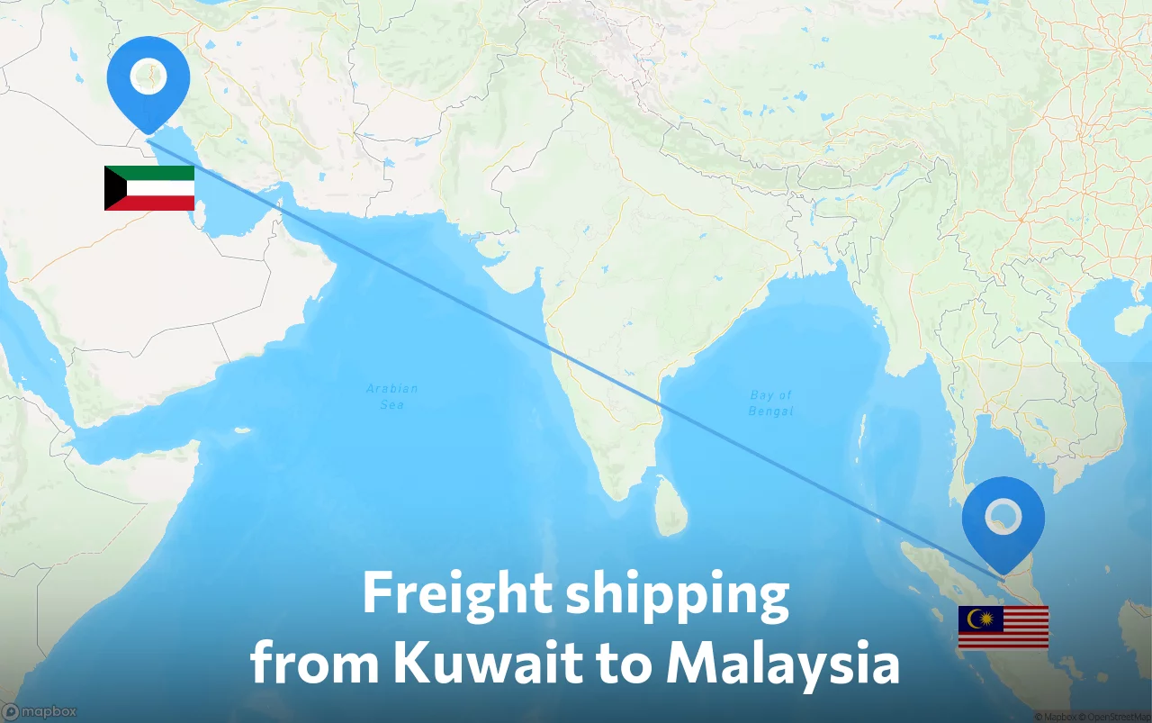 Shipping route from Kuwait to Malaysia