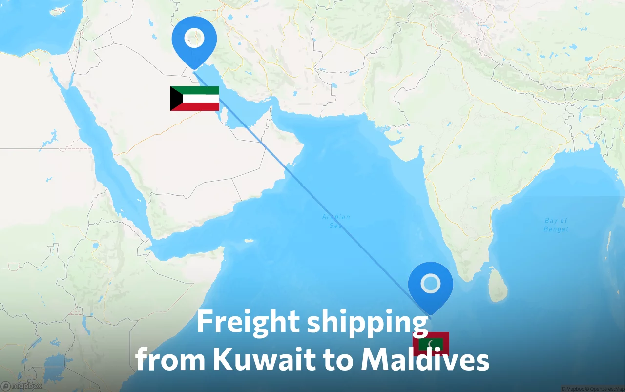 Shipping route from Kuwait to Maldives