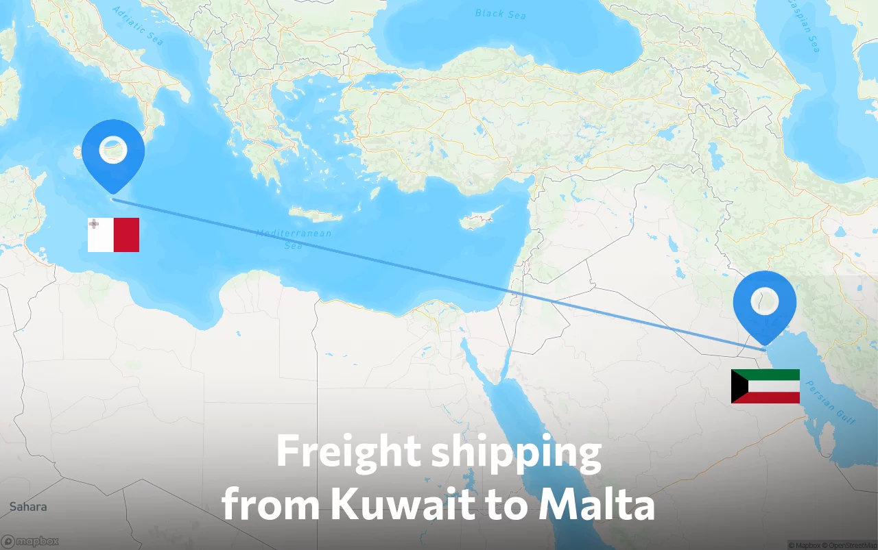 Shipping route from Kuwait to Malta