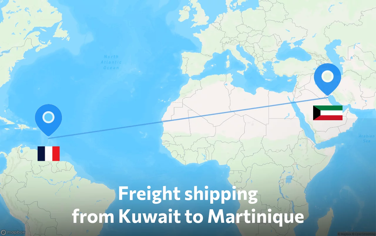 Shipping route from Kuwait to Martinique