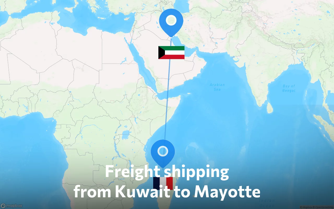 Shipping route from Kuwait to Mayotte