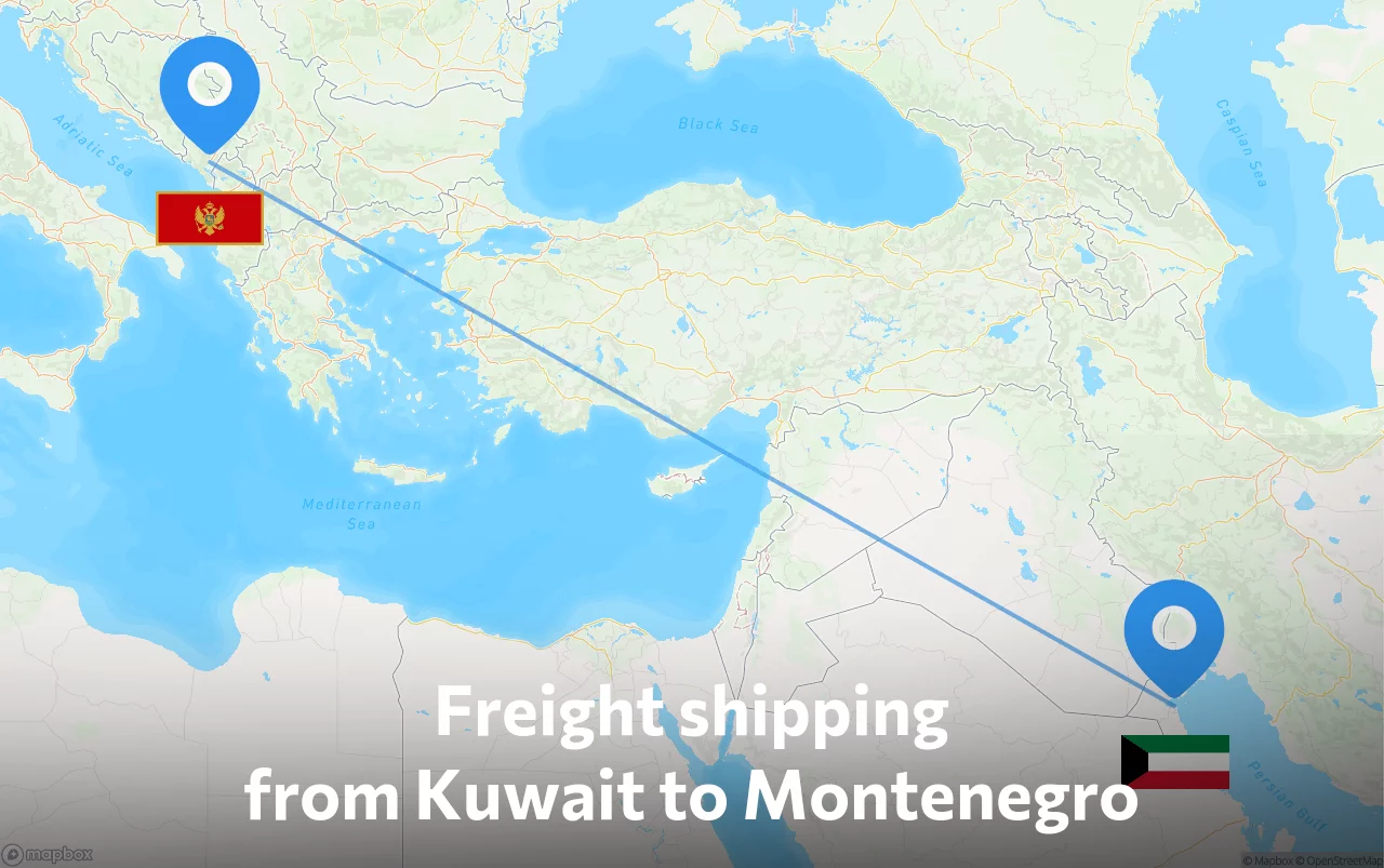 Shipping route from Kuwait to Montenegro