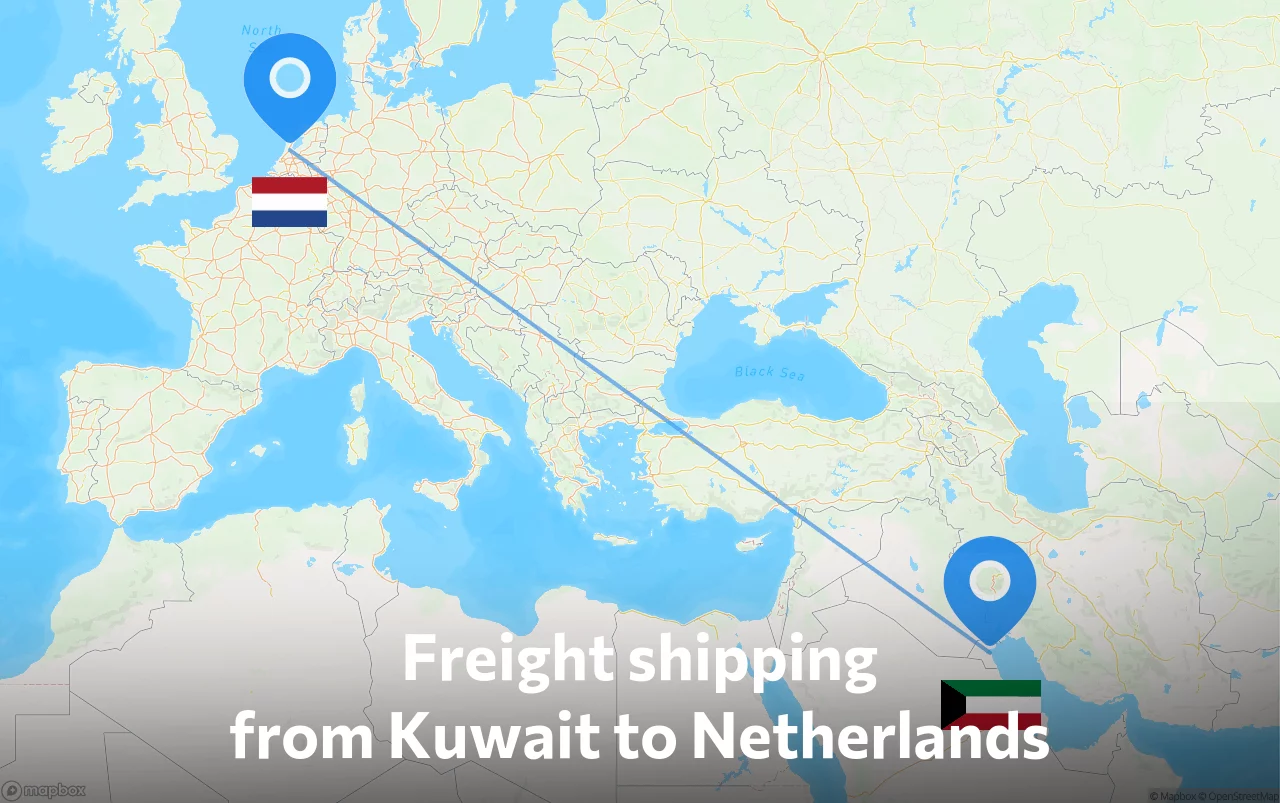 Shipping route from Kuwait to Netherlands