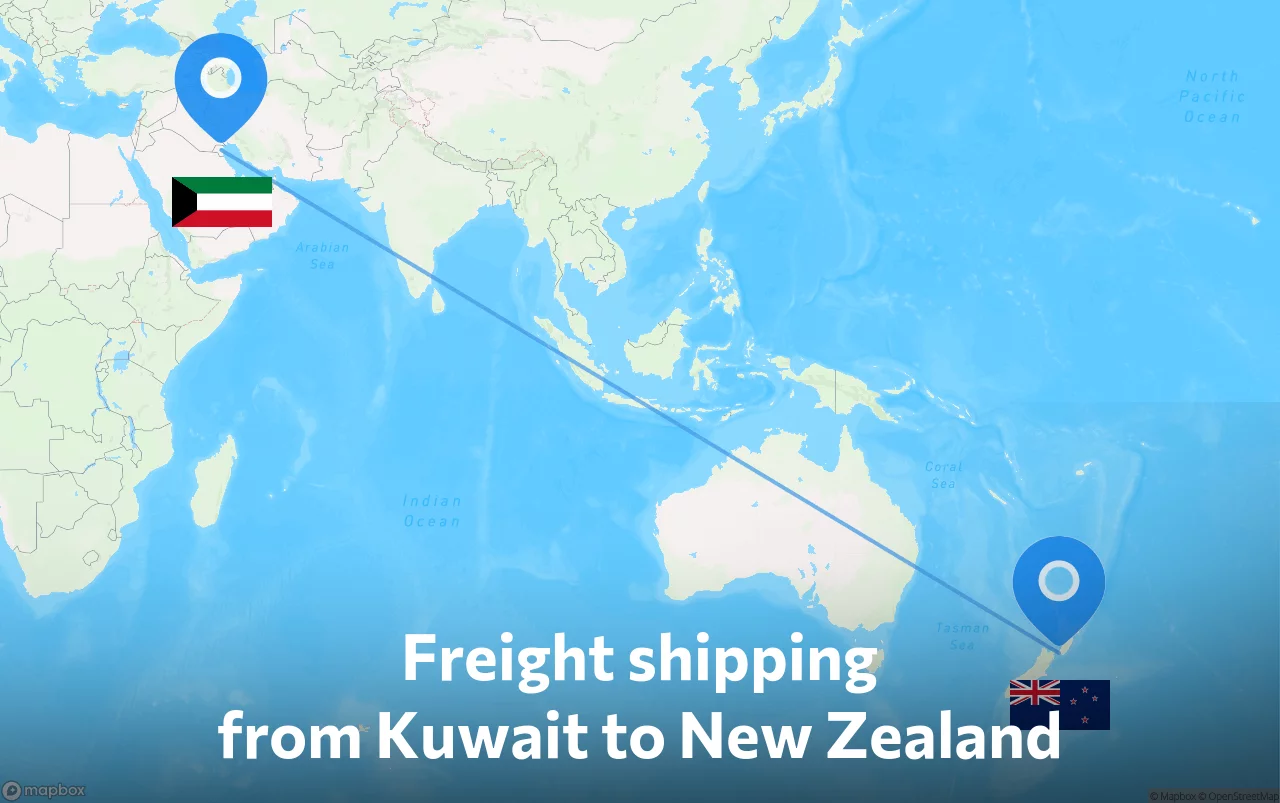 Shipping route from Kuwait to New Zealand
